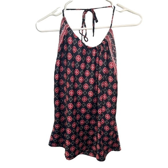 Loft Adjustable Halter Top Black White Red Geo Floral - Picture 1 of 10
